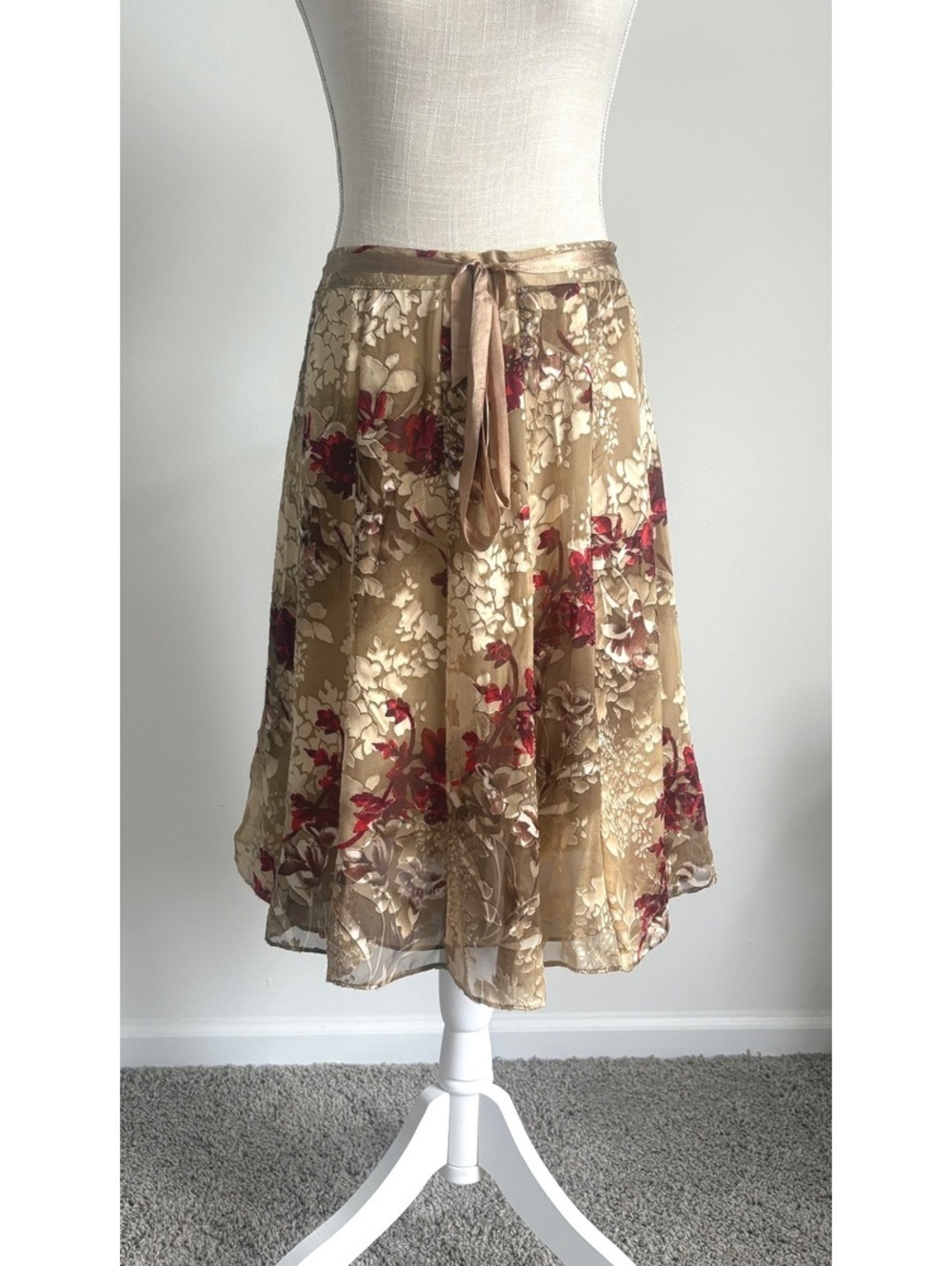 90s Vintage John Paul Richard Petite Floral Silk Blend Skirt Size P12